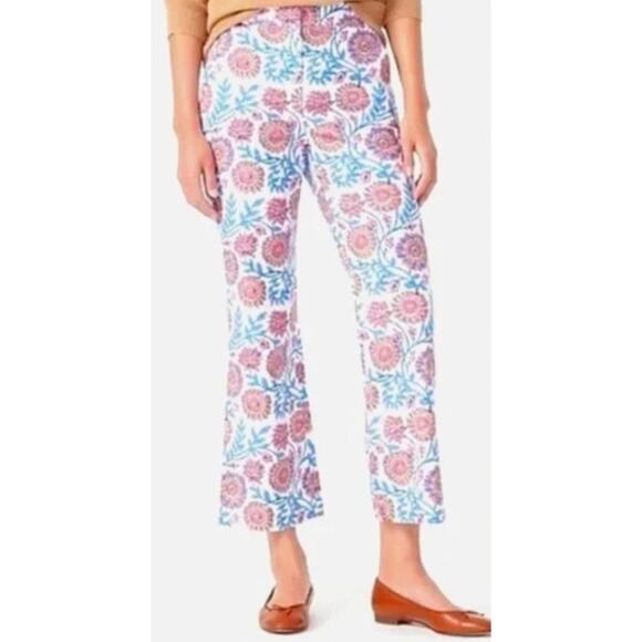 J. Crew Women Hayden Crop Pant Size 10 Cotton Stretch Preppy Summer Floral Vine - Picture 2 of 7